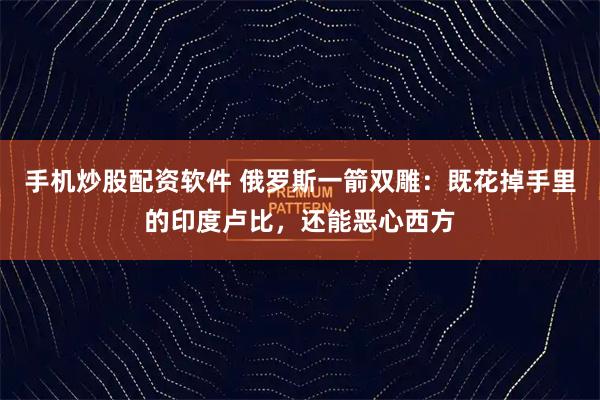 手机炒股配资软件 俄罗斯一箭双雕:既花掉手里的印度卢比,还能恶心西方